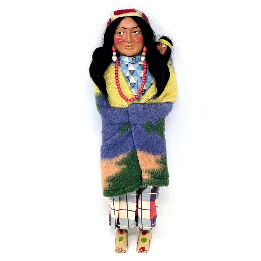 Vtg American Indian Skookum Doll 16" | Necklace Papoose Baby Glance Right Good
